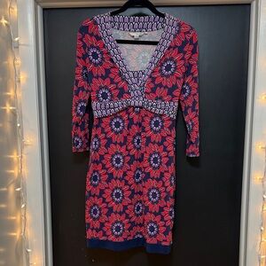 Boden Red and Purple Floral Long Sleeve Dress